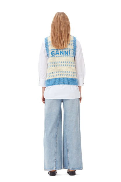 GANNI Blue Graphic O-Neck Vest