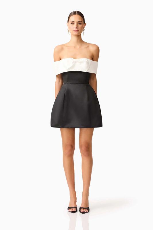 Elliatt Sorrel Off the Shoulder Mini Dress in Black & White