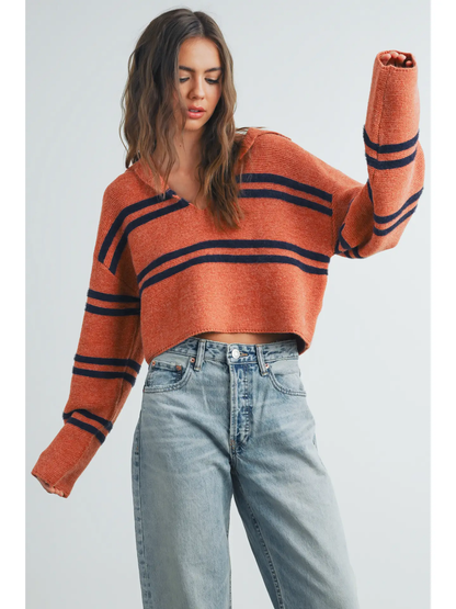 Buttermelon Stripe Sweater - Rust& Navy
