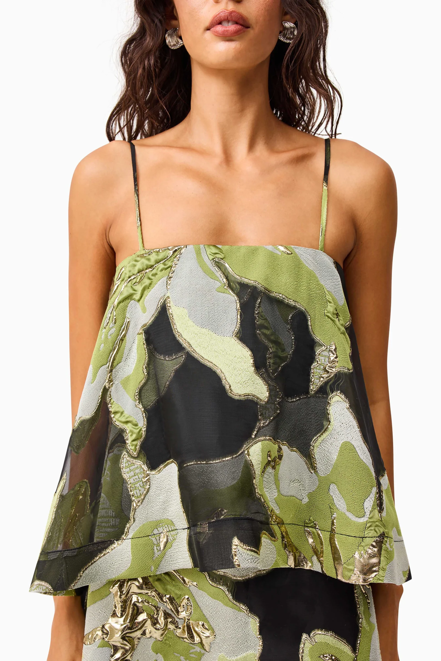 Elliatt Elysia Tiered Gown in Black & Green Floral