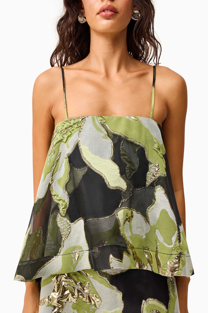 Elliatt Elysia Tiered Gown in Black & Green Floral