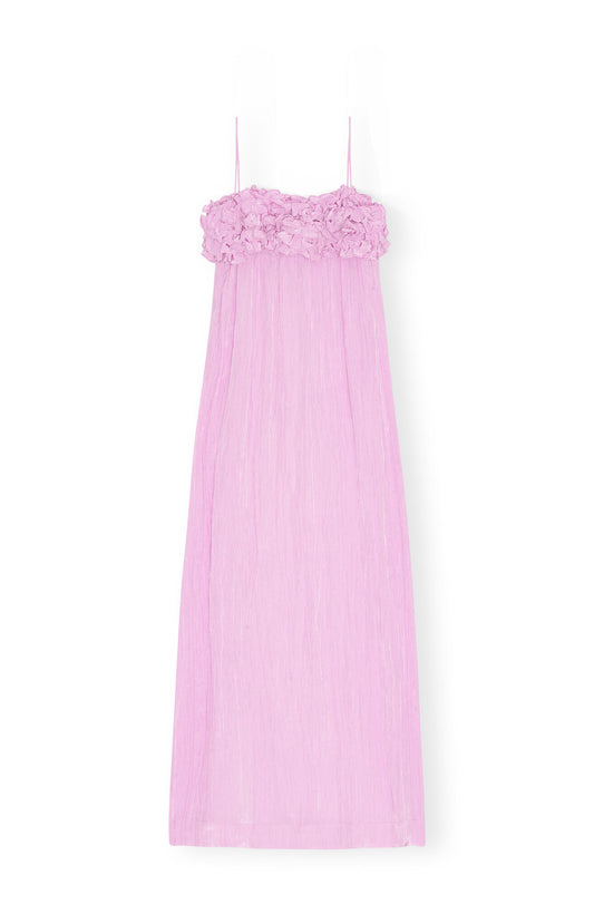 Ganni PINK SHINY TECH STRAP MIDI DRESS