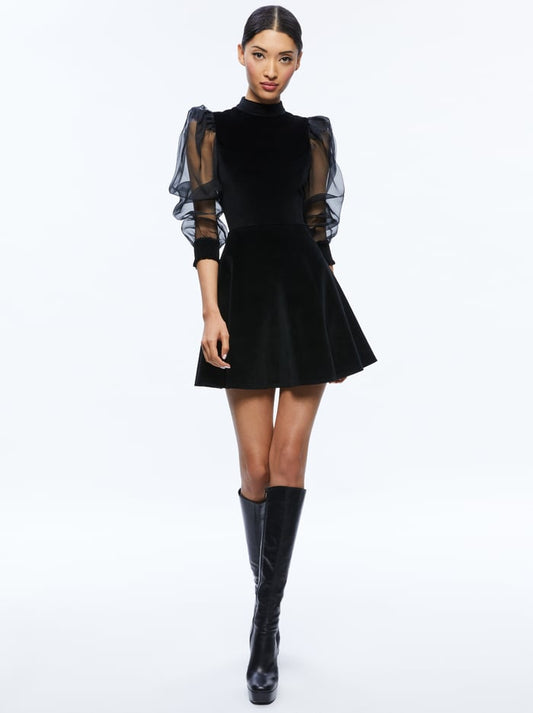 Alice & Olivia Paulette Mock Neck Puff Sleeve Mini Dress