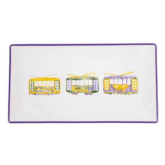 Mardi Streetcar Rectangle Platter White/Multi 12x6.5