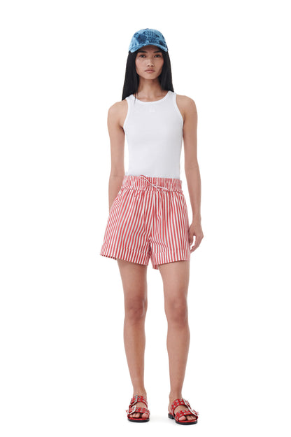 Ganni RED STRIPE COTTON SHORTS