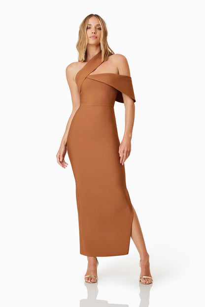 ELLIATT Riley Fitted Maxi Dress In Brown