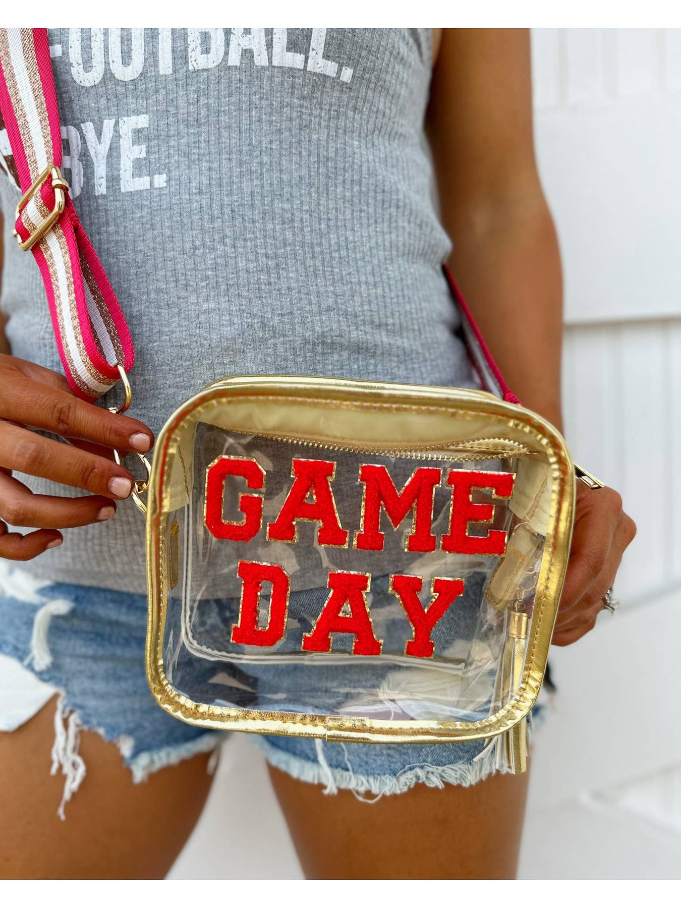 Red/Gold GAME DAY Chenille-Patch Stadium-Approved Clear Purse