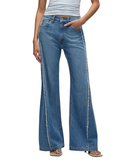 Jodie Wide Leg Frayed Seam Jeans in Unravel