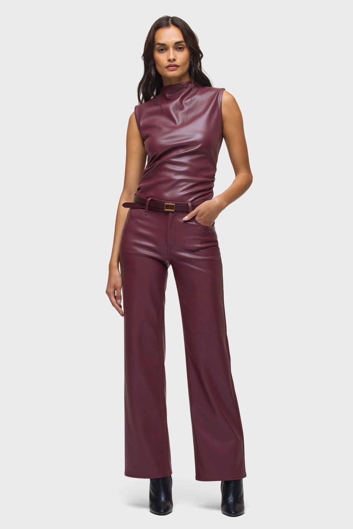 Hudson VEGAN LEATHER TOP W/ SIDE SEAM RUCHING