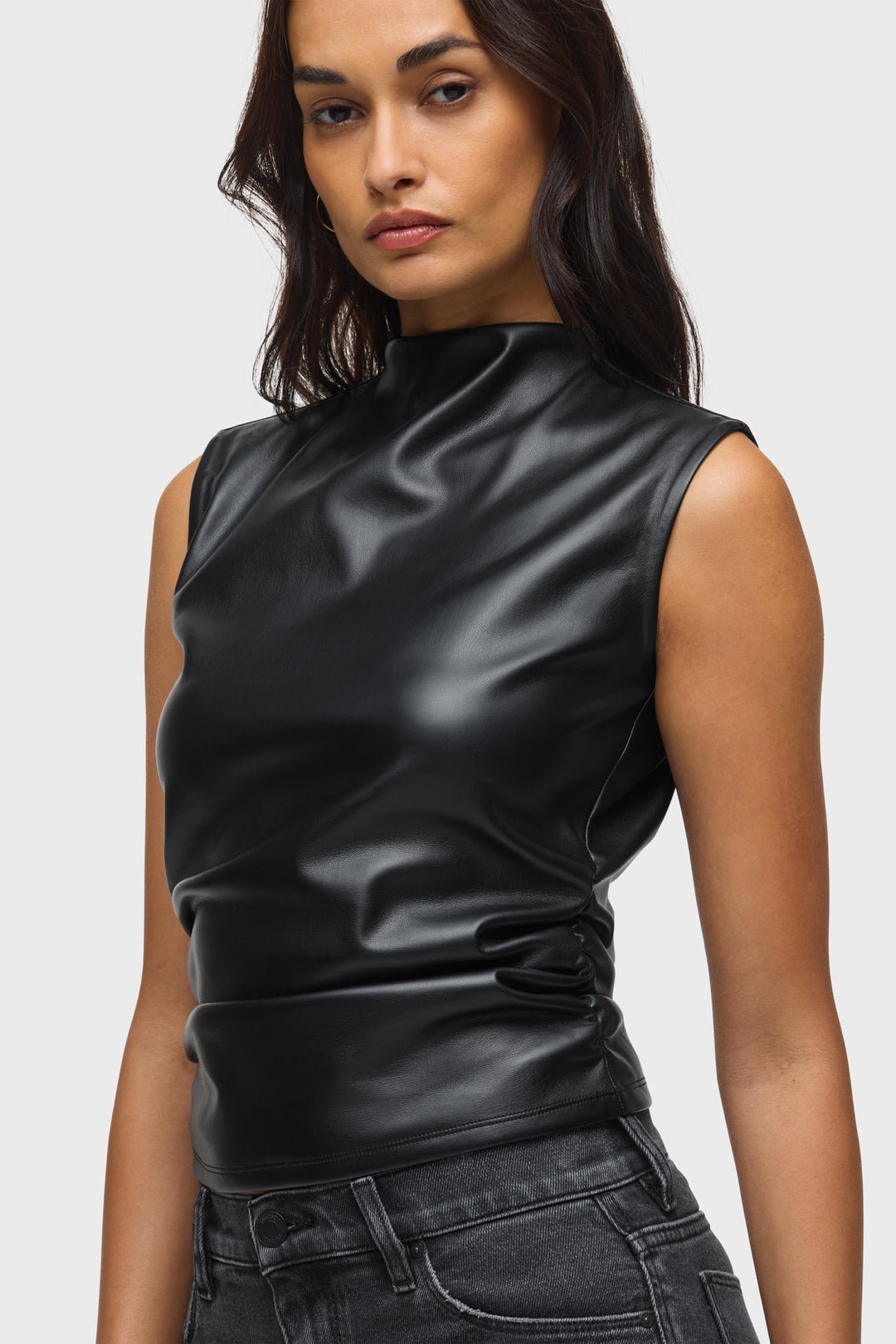 Hudson Vegan Leather Ruched Top
