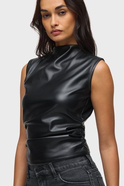 Hudson Vegan Leather Ruched Top