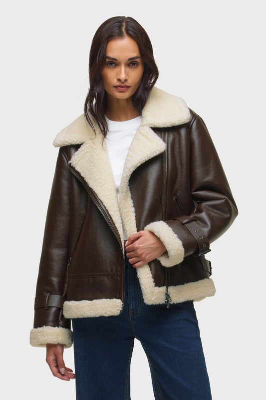 Hudson Vegan Leather Sherpa Jacket