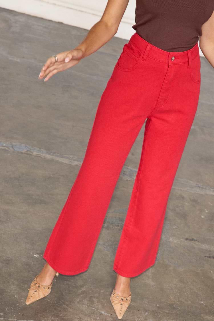 NEVER FULLY DRESSED RED DENIM SCALLOP JEANS