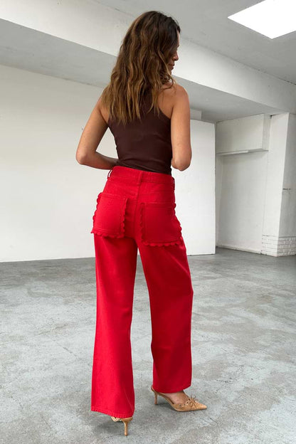NEVER FULLY DRESSED RED DENIM SCALLOP JEANS