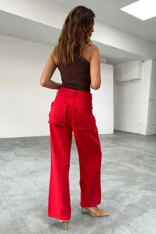 NEVER FULLY DRESSED RED DENIM SCALLOP JEANS
