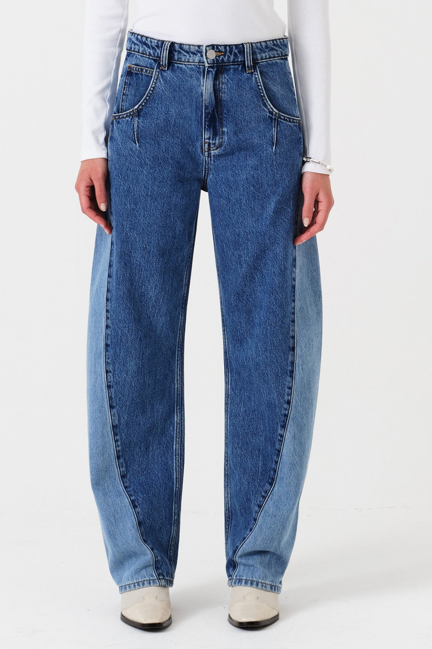 Seventy + Mochi Nina Barrel Leg Jean in Two Tone