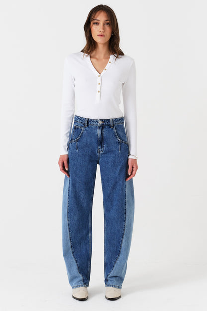 Seventy + Mochi Nina Barrel Leg Jean in Two Tone
