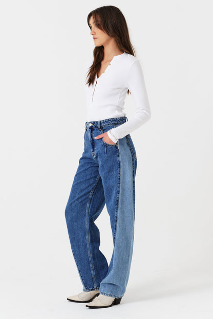 Seventy + Mochi Nina Barrel Leg Jean in Two Tone