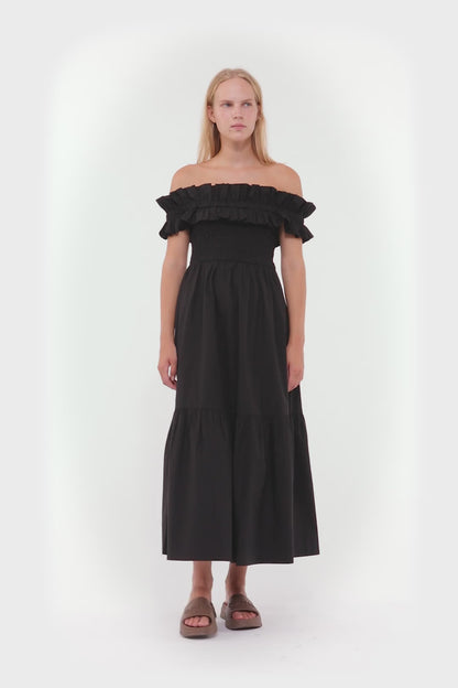 Ganni Black Cotton Poplin Long Smock Dress