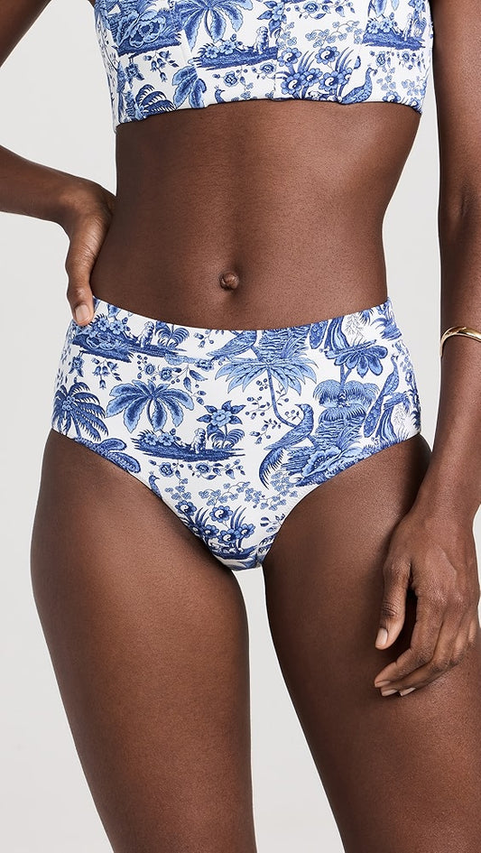 Staud Devon High Rise Bikini Bottoms - Blue Toile