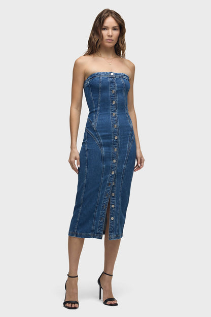 Hudson Strapless Seamed Midi Dress