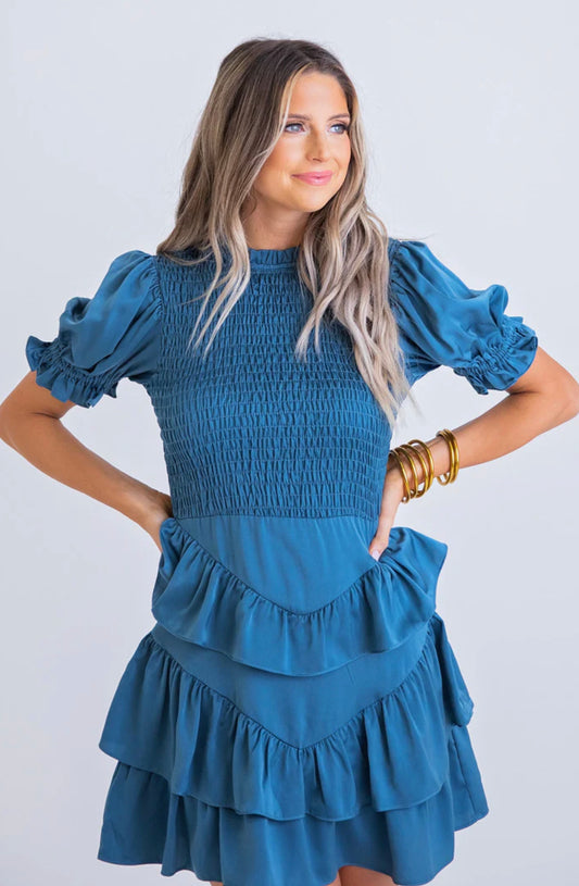 Solid Satin Smock Tier Dress
