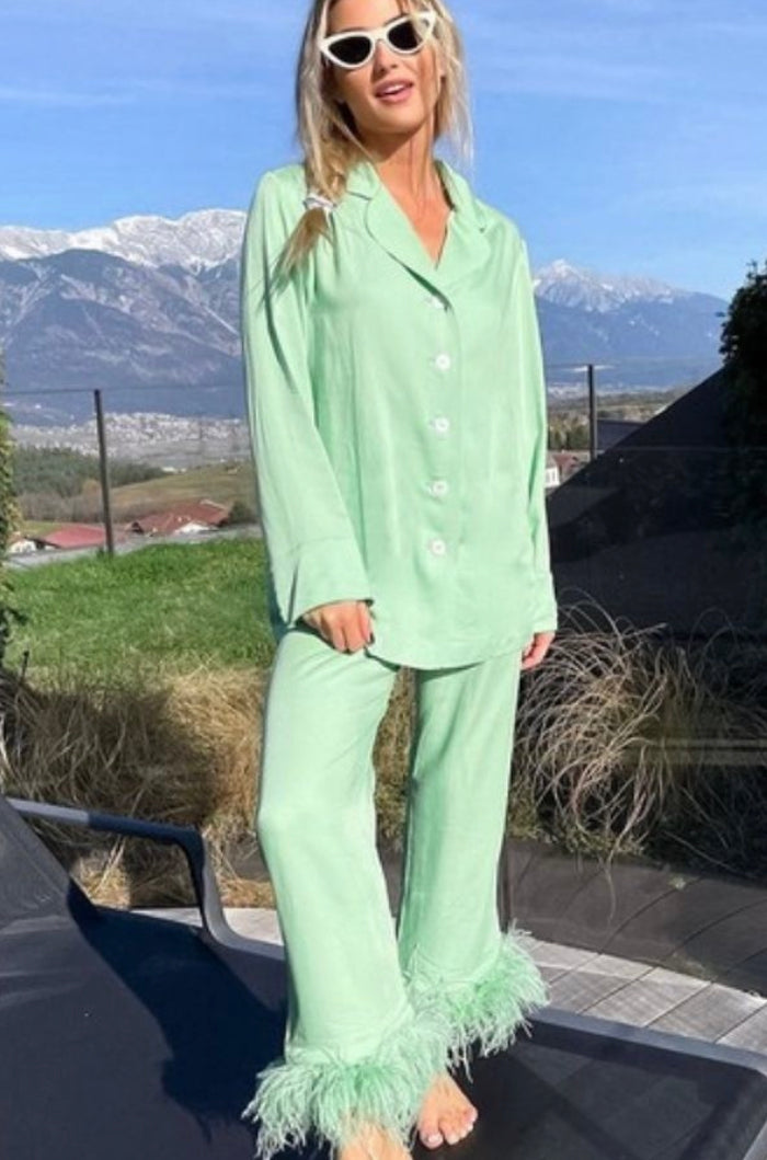 Mint Party Feather Pajama Set