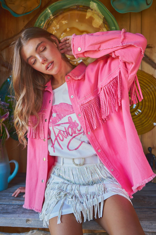 Studded Fringe Denim Jacket