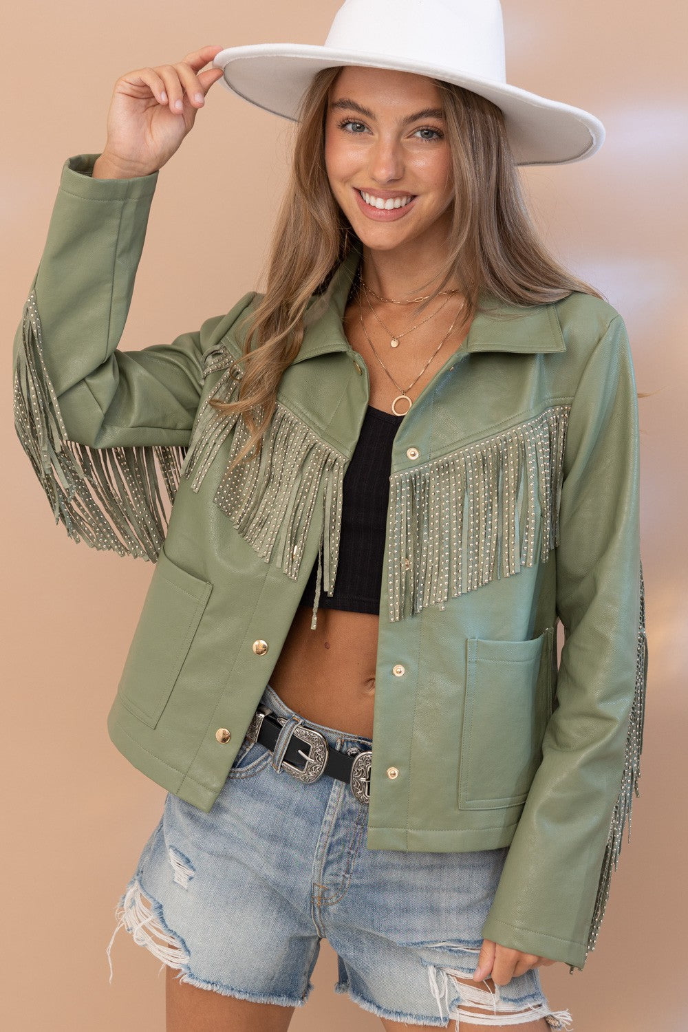 Faux Leather Fringe Jacket
