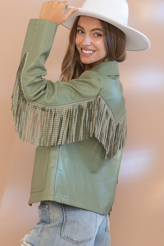 Faux Leather Fringe Jacket