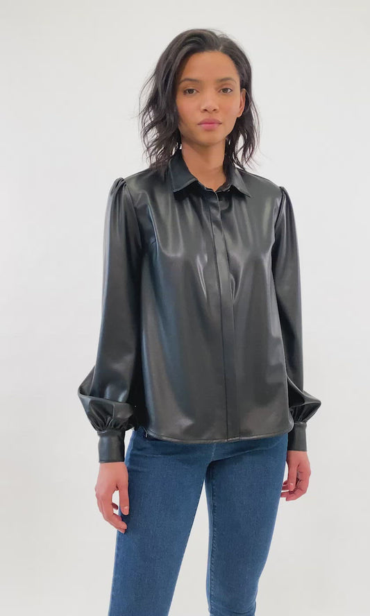 GENERATION LOVE SANDER VEGAN LEATHER BLOUSE