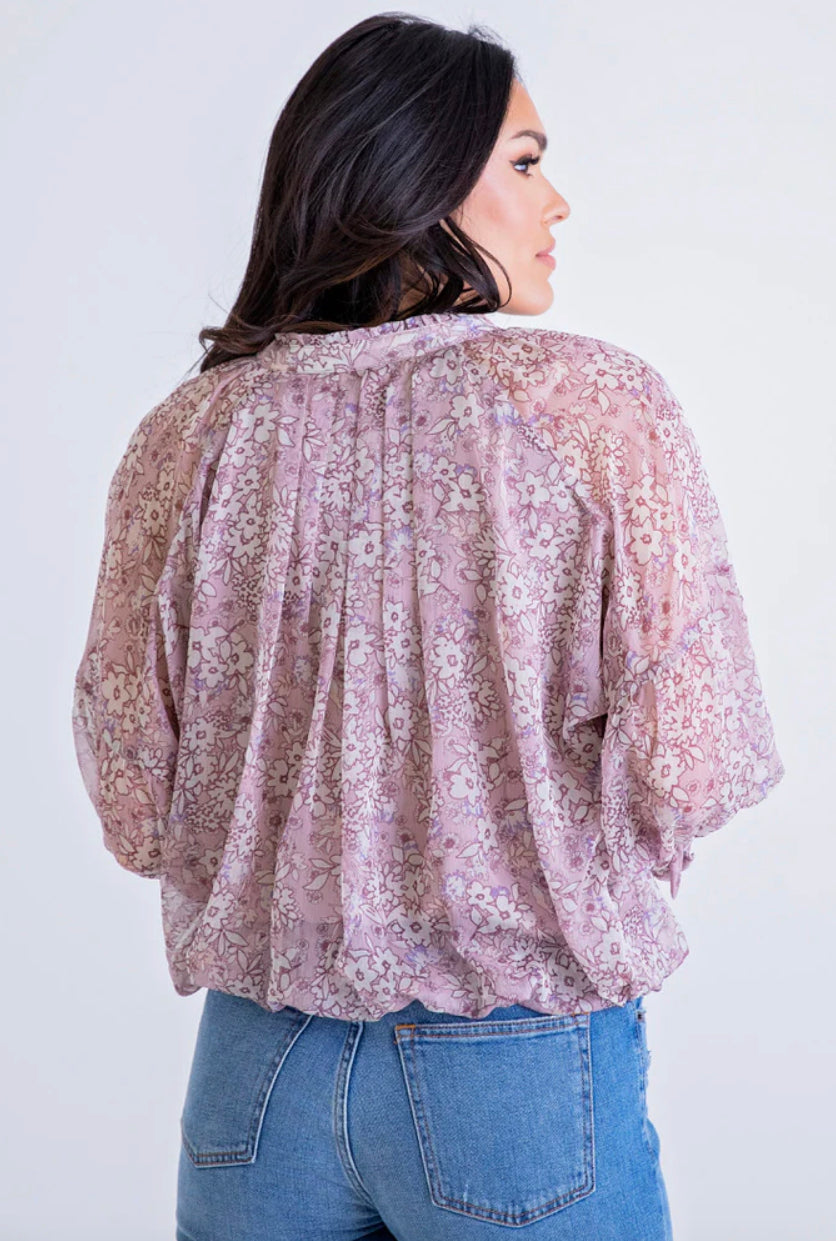 Floral Button Chiffon Top