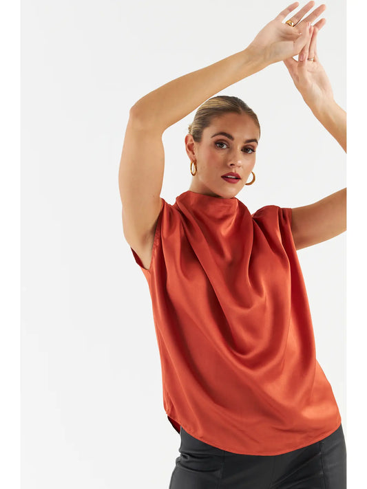 Lauren Orange Satin Blouse