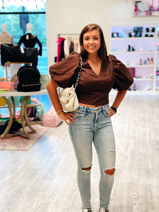 SANDY SLEEVE TOP BROWN