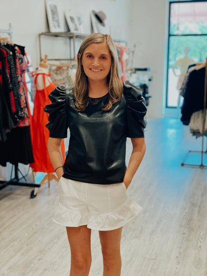 Cinq a Sept Faux Leather Erin Top - Black