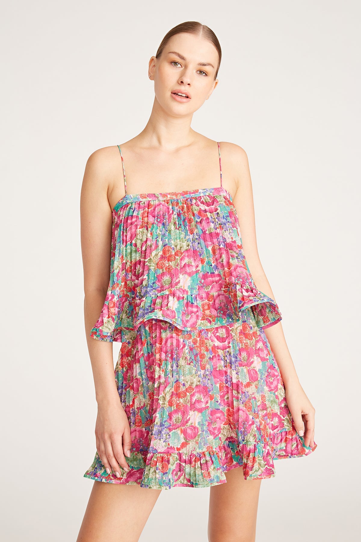 AMUR KATE PLEATED MINI DRESS - CALLA LILLY PASTEL FLORAL