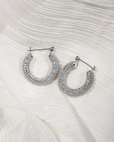 Pave Baby Amalfi Hoops - Silver