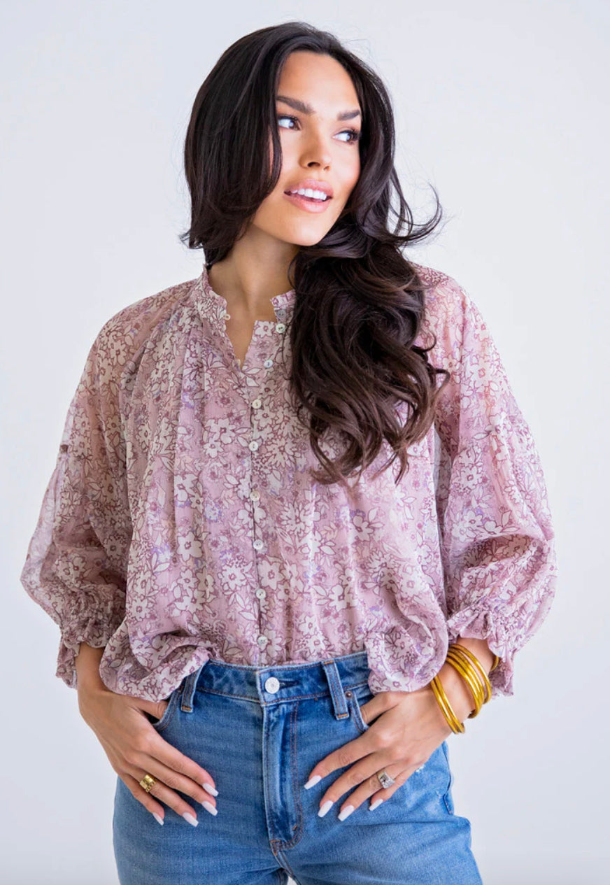 Floral Button Chiffon Top