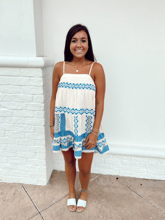 Hemant & Nandita White and Blue Cotton Dress