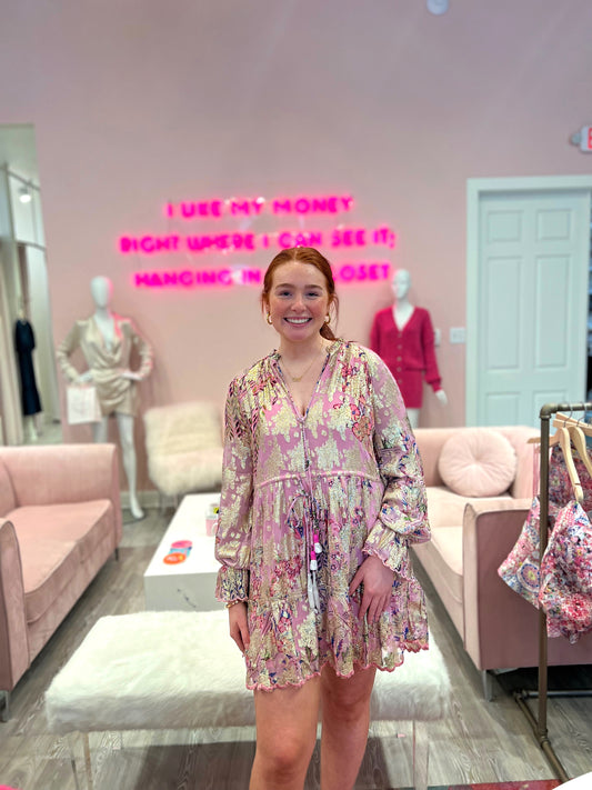 Hemant & Nandita Lilac Floral Lurex Dress