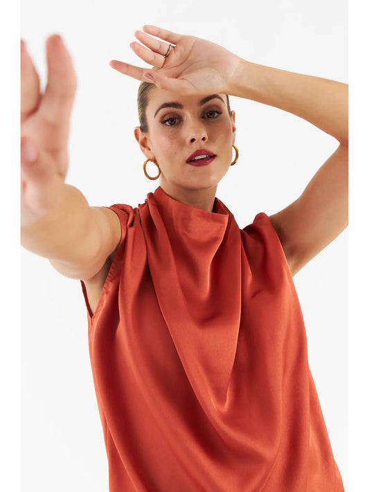 Lauren Orange Satin Blouse