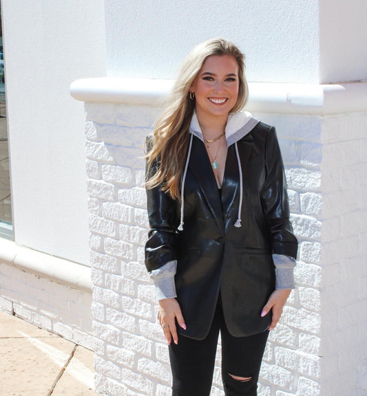 CINQ A SEPT FAUX LEATHER HOODED KHLOE JACKET