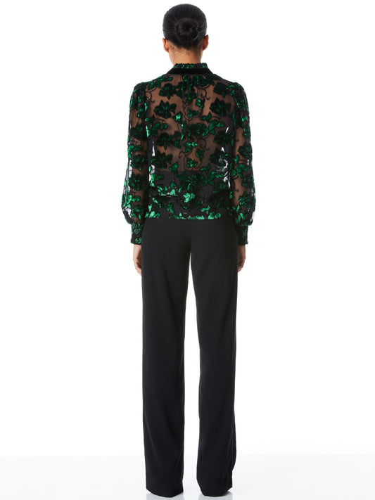 ALICE & OLIVIA ZINA SHEER BUTTON DOWN BLOUSE
