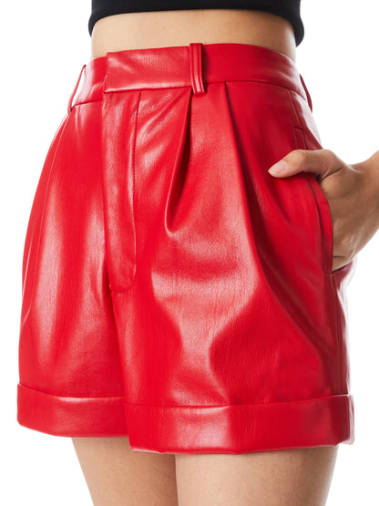 ALICE & OLIVIA CONRY VEGAN LEATHER PLEATED CUFF SHORT