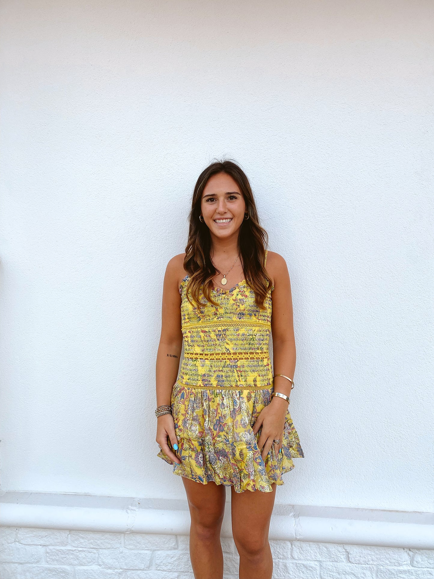 Hemant & NAndita Georgette Short Dress - Canary Yellow