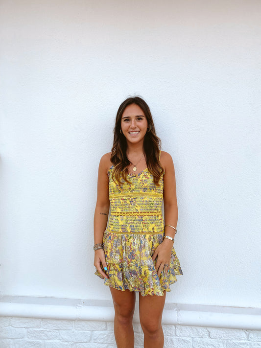 Hemant & NAndita Georgette Short Dress - Canary Yellow