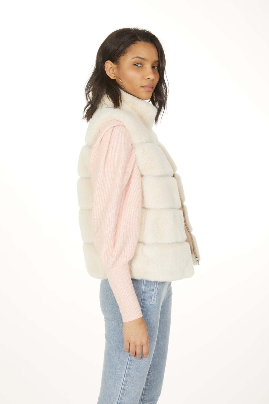 ROXANNE FAUX FUR VEST STONE