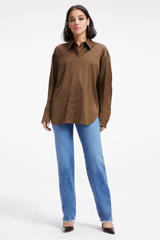 Good American Satin Good Shirt - Light Mocha