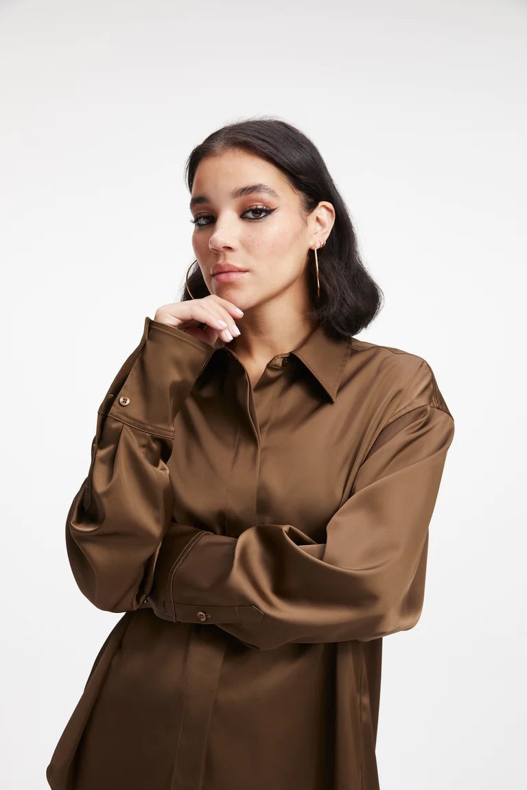 Good American Satin Good Shirt - Light Mocha