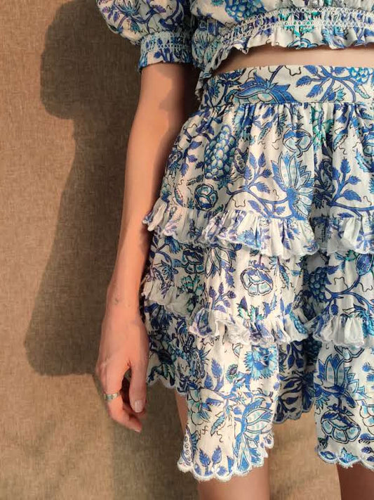 Hemant & Nandita Cobalt and White Short Skirt